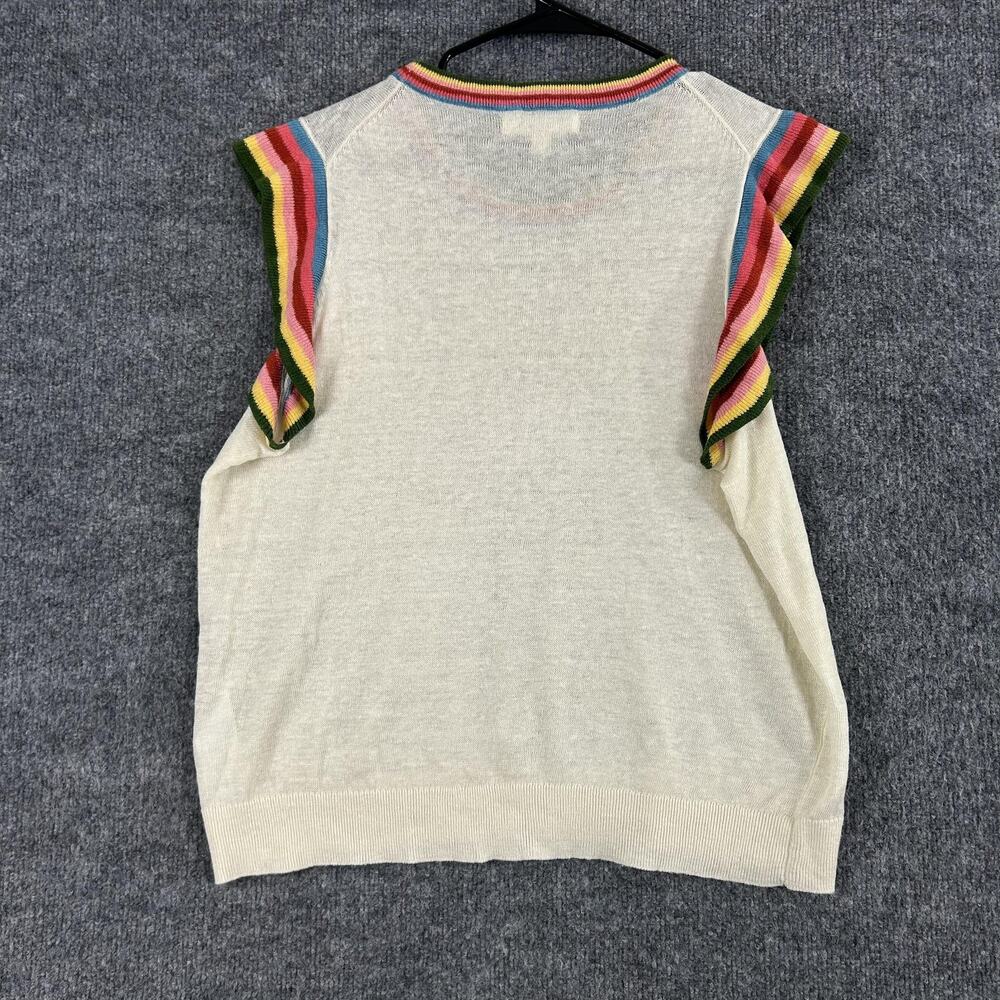 Boden Top Large Cream Josie Frilled 100% Linen Tank Rainbow Ruffle Summer Casual - Picture 8 of 12